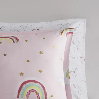 Mi Zone Kids Alicia Pink Rainbow and Metallic Stars Comforter Set with Bed Sheets