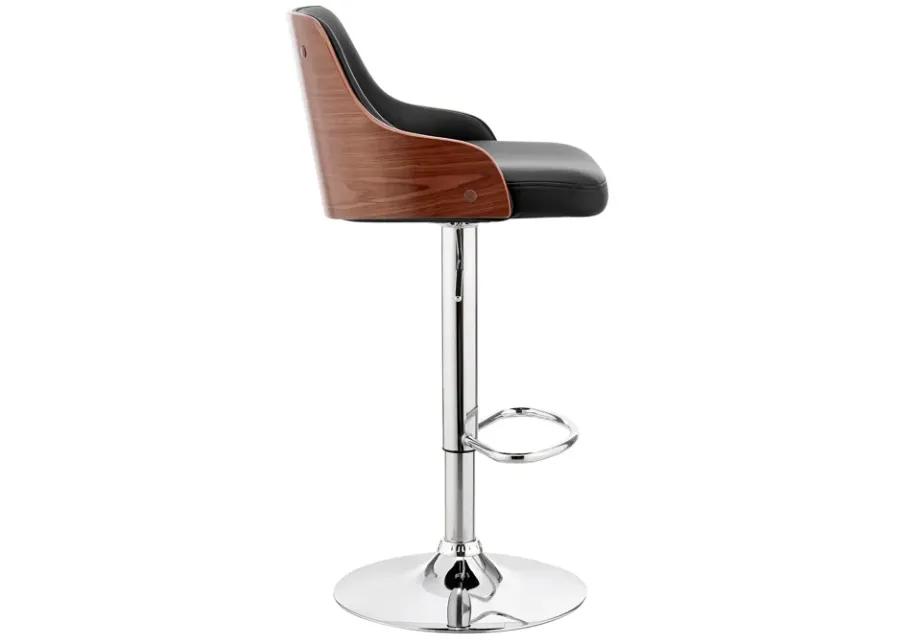 Asher Adjustable Black Faux Leather and Chrome Finish Bar Stool