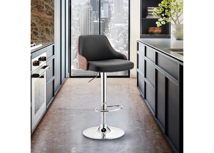 Asher Adjustable Black Faux Leather and Chrome Finish Bar Stool