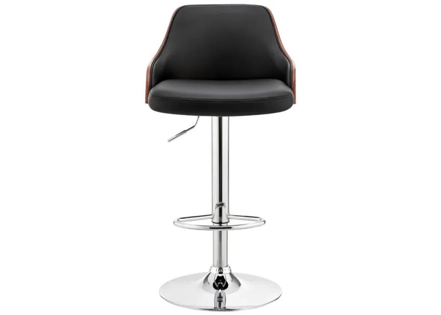 Asher Adjustable Black Faux Leather and Chrome Finish Bar Stool