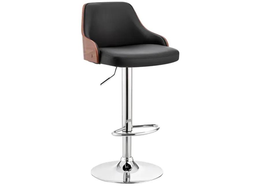 Asher Adjustable Black Faux Leather and Chrome Finish Bar Stool