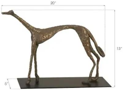 greyhound on black metal base, resin, bronze finish