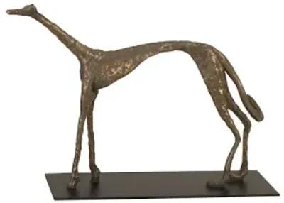 greyhound on black metal base, resin, bronze finish