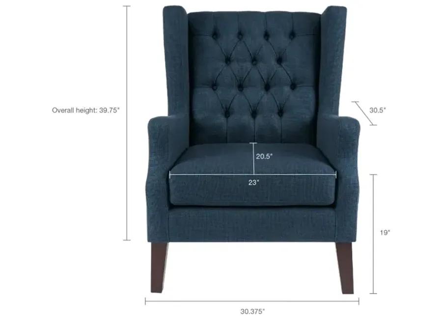 Madison Park Maxwell Navy Button Tufted Wing Chair