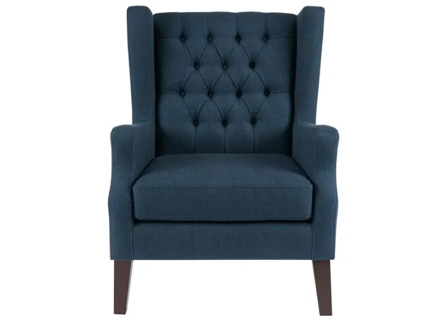 Madison Park Maxwell Navy Button Tufted Wing Chair