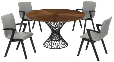 Cirque and Varde 5 Piece Walnut Round Dining Set