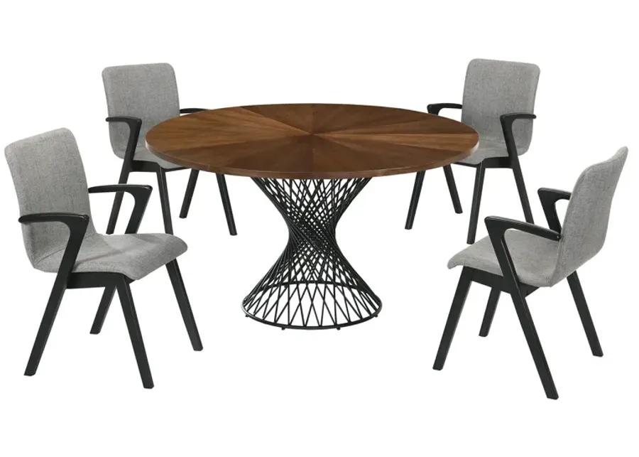 Cirque and Varde 5 Piece Walnut Round Dining Set