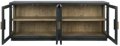 Larson 90" Glass Reclaimed Pine Wood Sideboard in Black