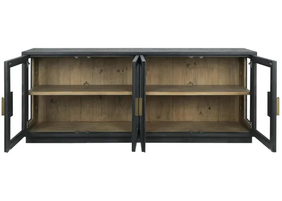 Larson 90" Glass Reclaimed Pine Wood Sideboard in Black