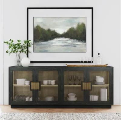 Larson 90" Glass Reclaimed Pine Wood Sideboard in Black