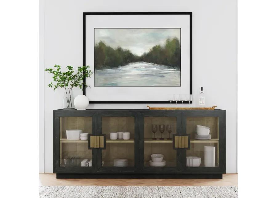 Larson 90" Glass Reclaimed Pine Wood Sideboard in Black