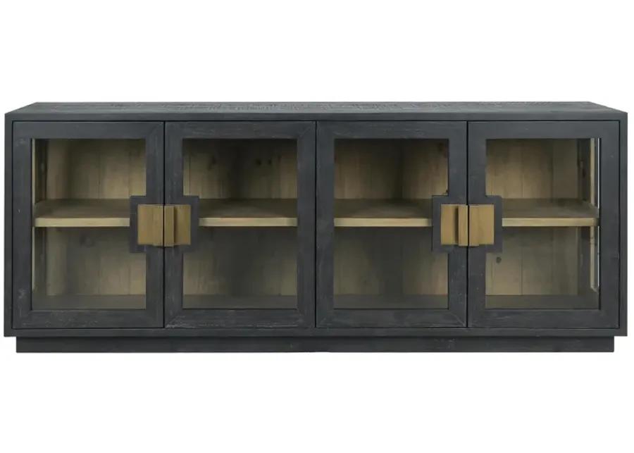 Larson 90" Glass Reclaimed Pine Wood Sideboard in Black