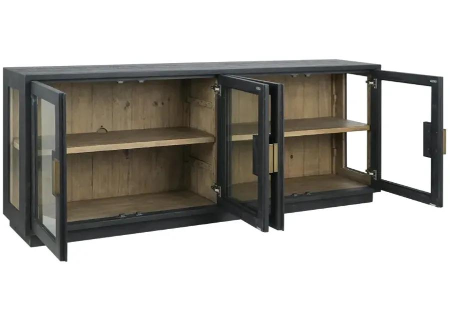 Larson 90" Glass Reclaimed Pine Wood Sideboard in Black