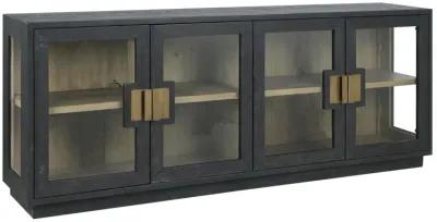 Larson 90" Glass Reclaimed Pine Wood Sideboard in Black