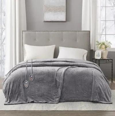 Beautyrest Heated Plush Grey Blanket