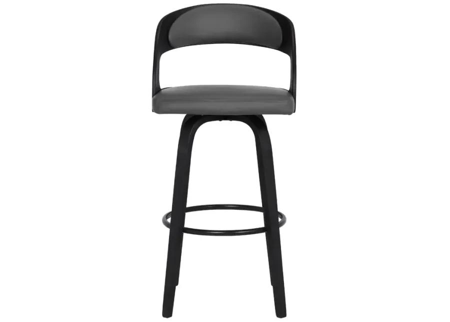 Shelly 30" Bar Height Swivel Grey Faux Leather and Black Wood Bar Stool