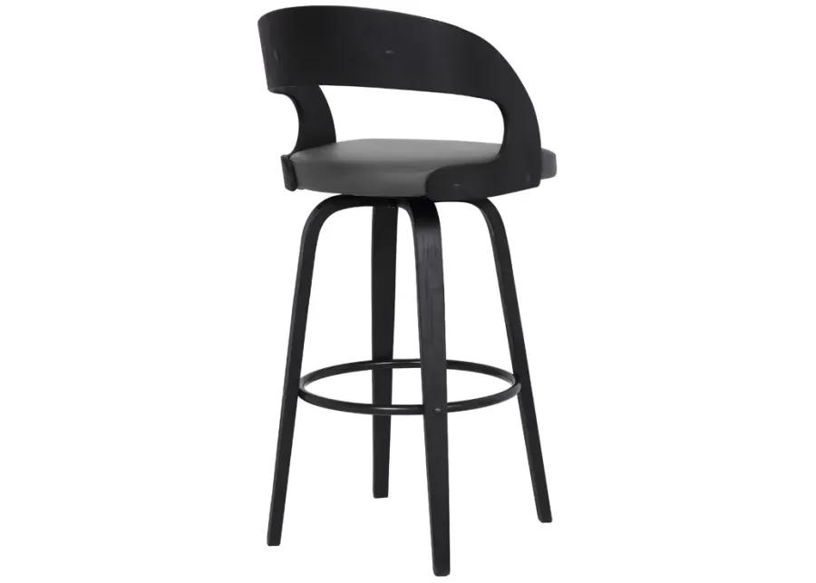 Shelly 30" Bar Height Swivel Grey Faux Leather and Black Wood Bar Stool