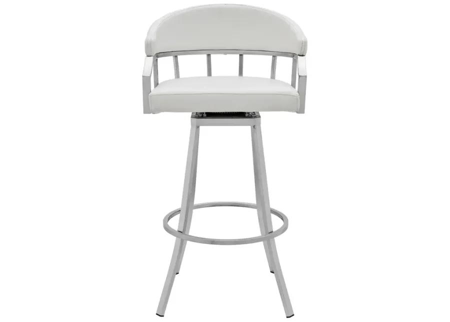 Valerie 30" Bar Height Swivel Modern Faux Leather Bar and Counter Stool in Brushed Stainless Steel Finish