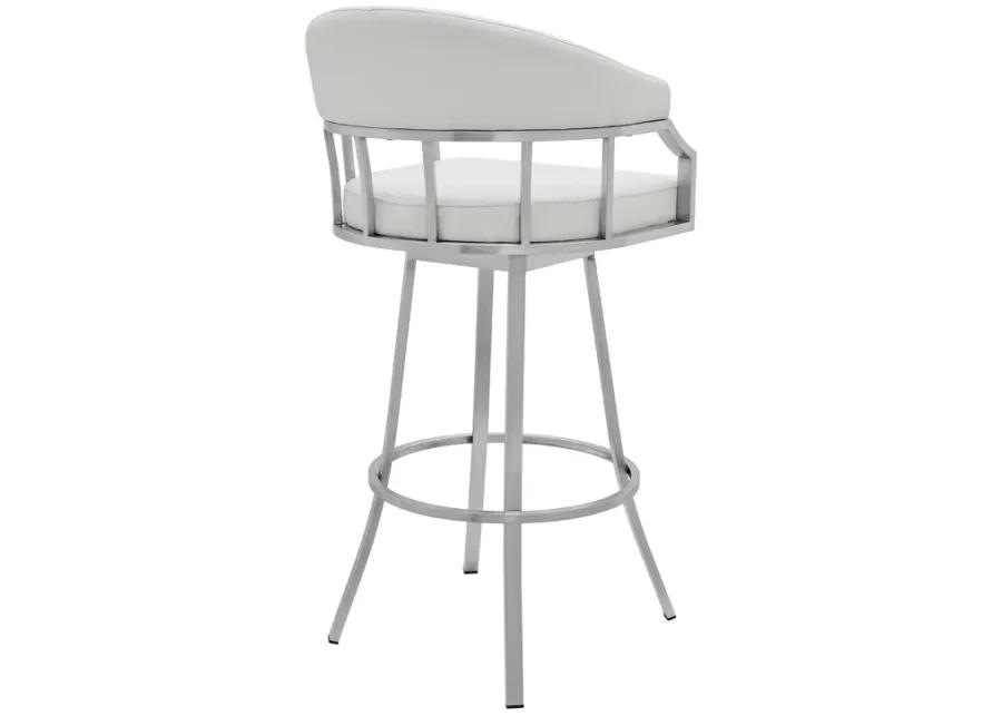 Valerie 30" Bar Height Swivel Modern Faux Leather Bar and Counter Stool in Brushed Stainless Steel Finish