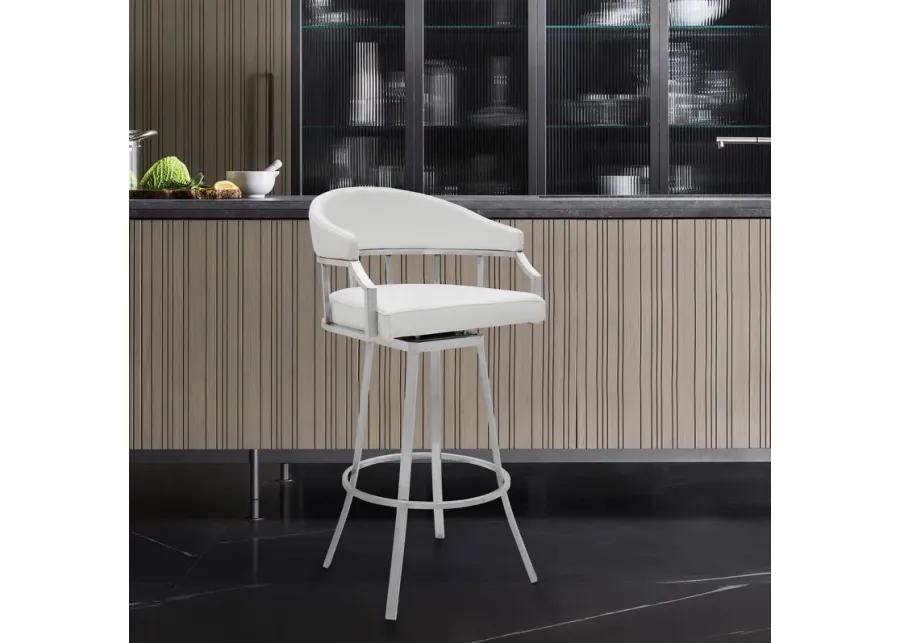 Valerie 30" Bar Height Swivel Modern Faux Leather Bar and Counter Stool in Brushed Stainless Steel Finish