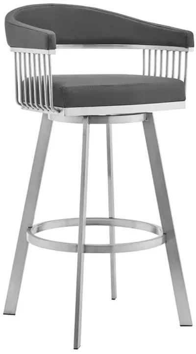 Chelsea 30" Gray Faux Leather and Brushed Stainless Steel Swivel Bar Stool