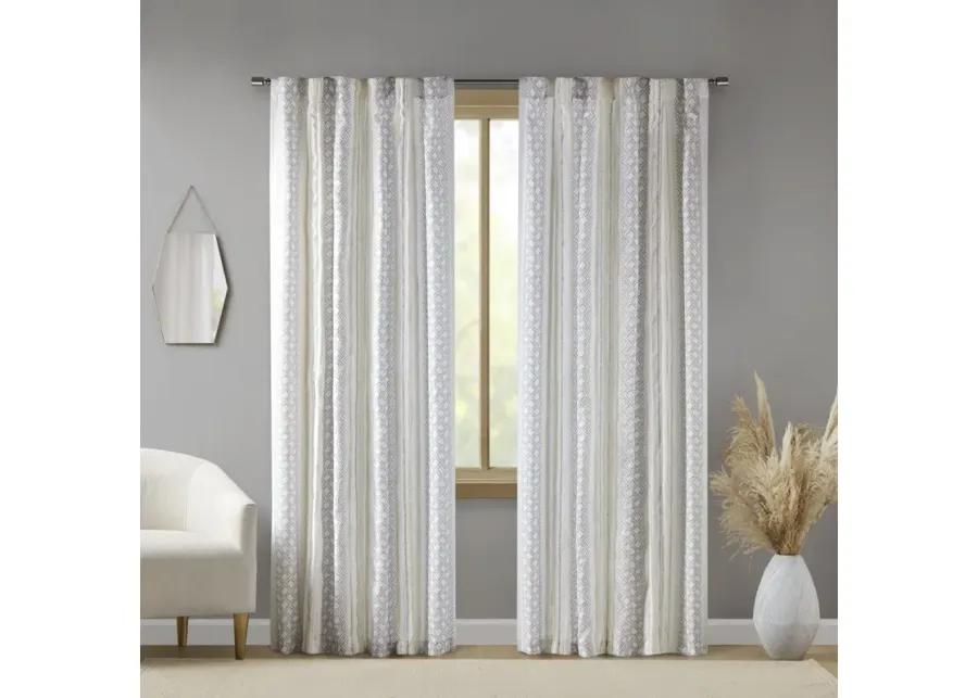 2pk Poly Printed Curtain Panel with Tufted Stripe