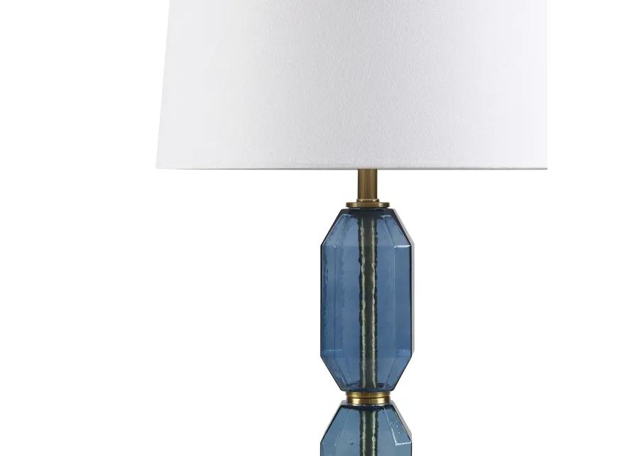 Faceted Blue Glass Table Lamp