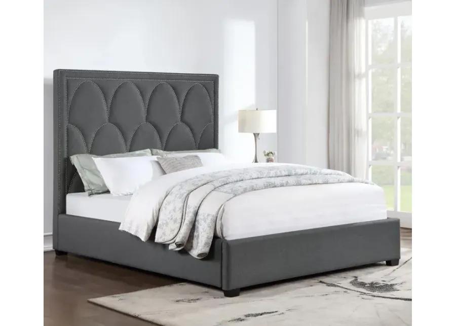 Bowfield Upholstered Bed with Nailhead Trim Charcoal