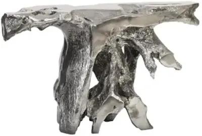 brivo freeform console table, liquid silver