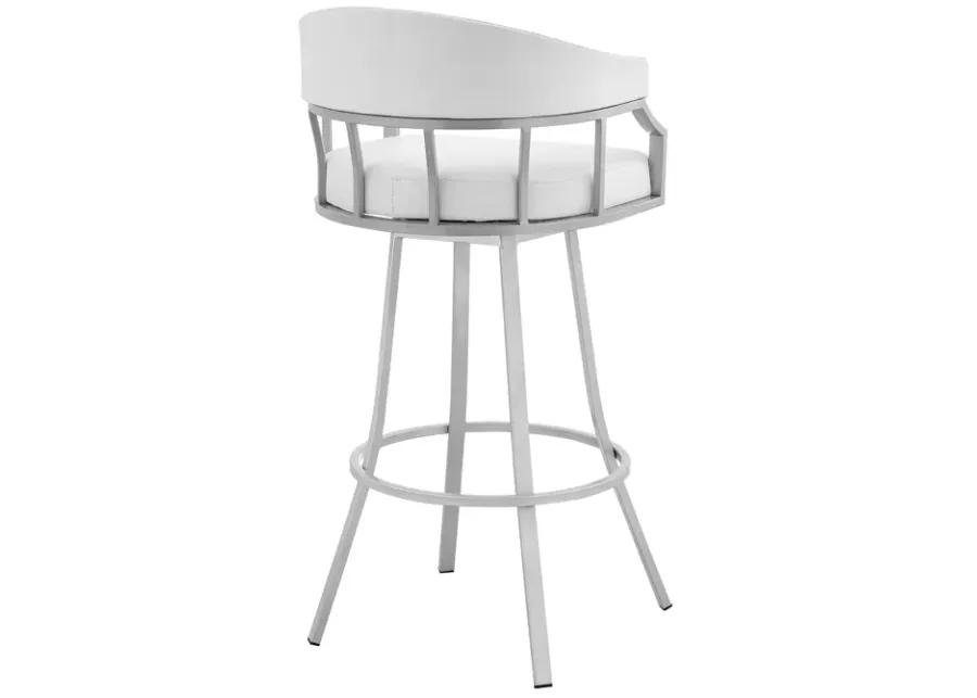 Valerie 30" Swivel White Faux Leather and Silver Metal Bar Stool