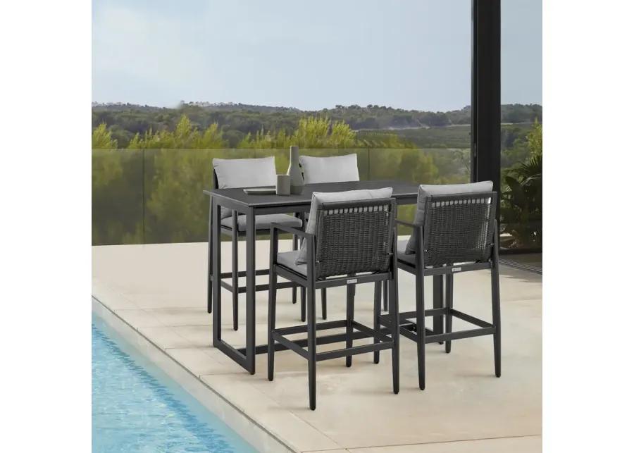 Grand Outdoor Patio 5-Piece Bar Table Set in Aluminum with Gray Cushions