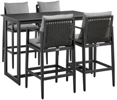 Grand Outdoor Patio 5-Piece Bar Table Set in Aluminum with Gray Cushions