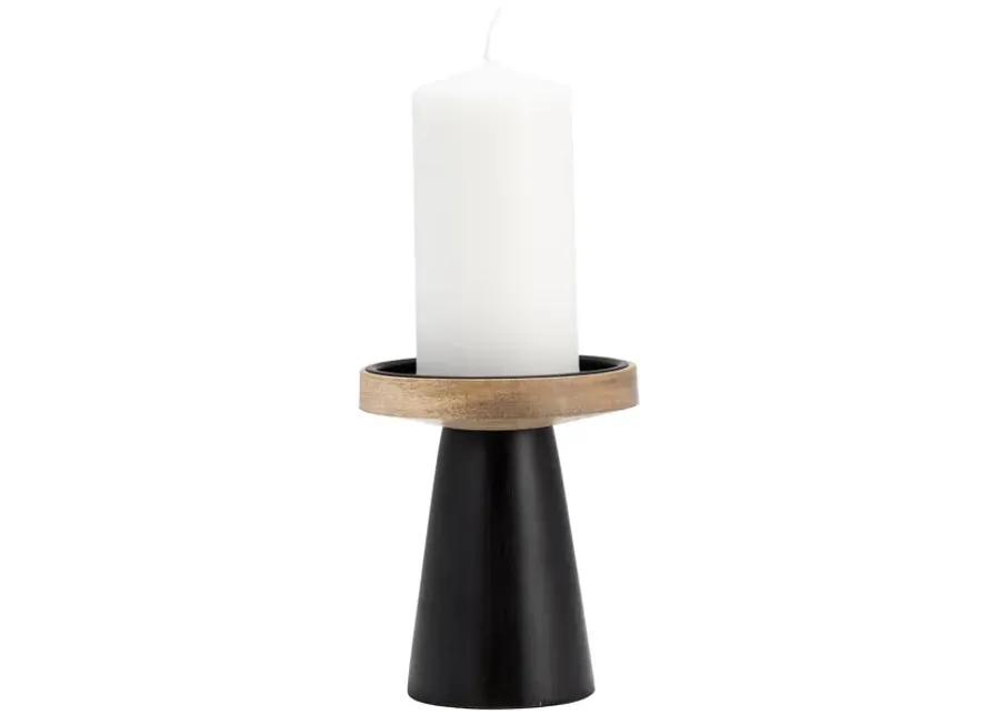 Wood, 6" Flat Candle Holder Stand, Black/natural