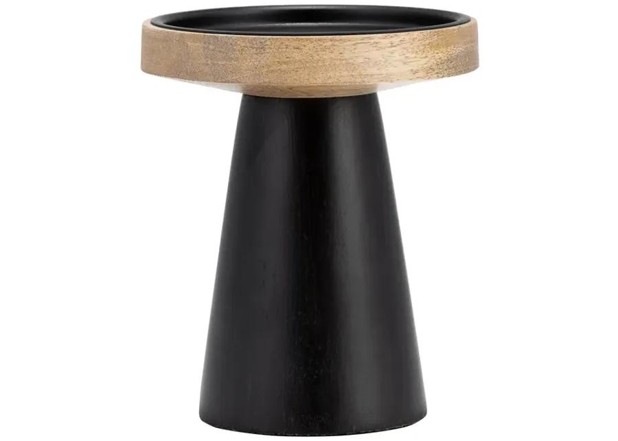 Wood, 6" Flat Candle Holder Stand, Black/natural