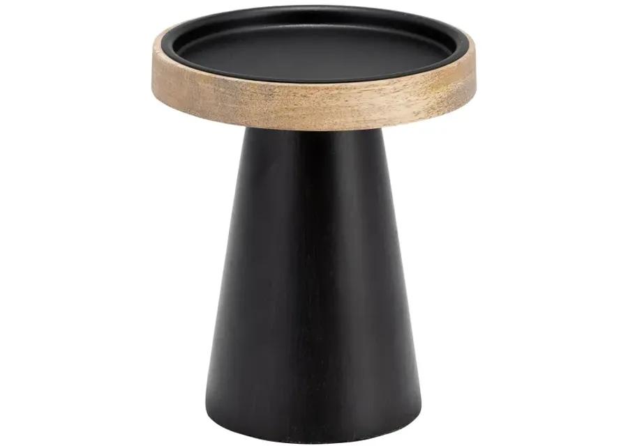 Wood, 6" Flat Candle Holder Stand, Black/natural