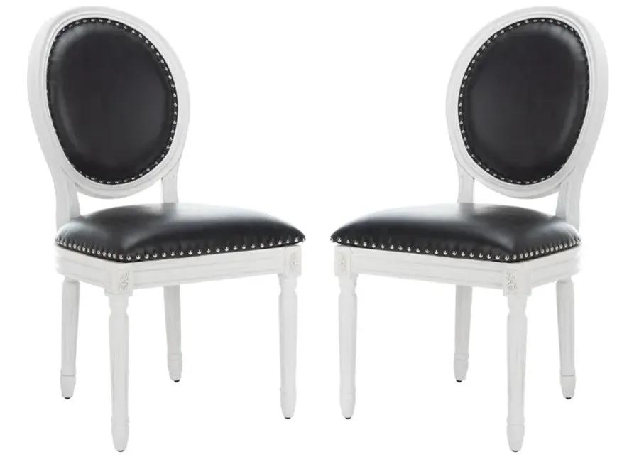 HOLLOWAY 19''H FRENCH BRASSERIE LEATHER OVAL SIDE CHAIR - SILVER NAIL HEADS - Set of 2