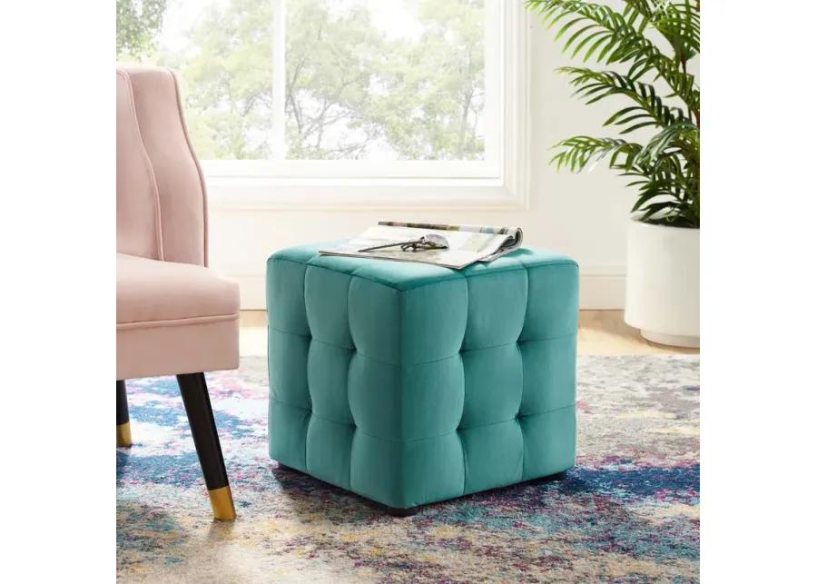 Contour Tufted Cube Performance Velvet Ottoman