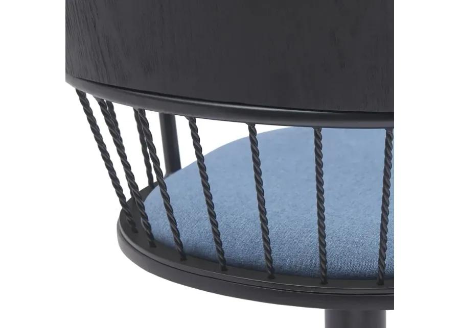 Nash Adjustable Black Wood Bar Stool in Blue Fabric with Black Metal