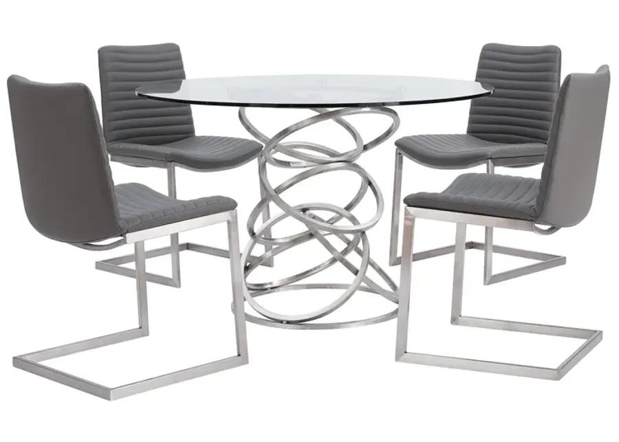 April Contemporary Dining Chair in Brushed Stainless Steel Finish and Gray Faux Leather - Set of 2