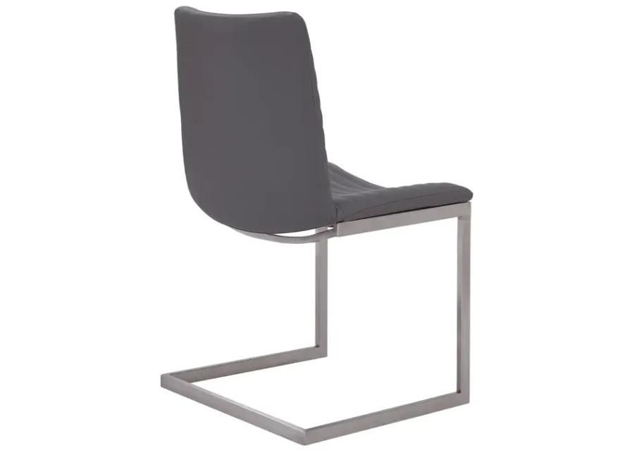 April Contemporary Dining Chair in Brushed Stainless Steel Finish and Gray Faux Leather - Set of 2