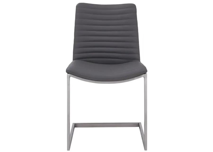 April Contemporary Dining Chair in Brushed Stainless Steel Finish and Gray Faux Leather - Set of 2