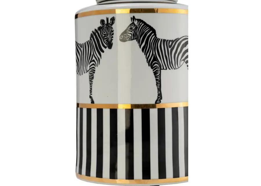 Zebra Lidded Ceramic 12" Jar