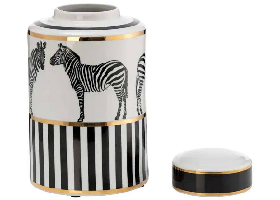 Zebra Lidded Ceramic 12" Jar