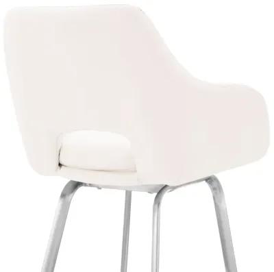 Aura White Faux Leather and Brushed Stainless Steel Swivel 30" Bar Stool