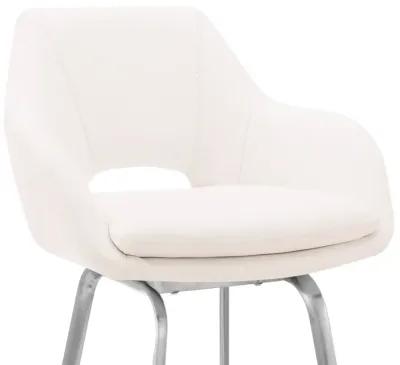 Aura White Faux Leather and Brushed Stainless Steel Swivel 30" Bar Stool