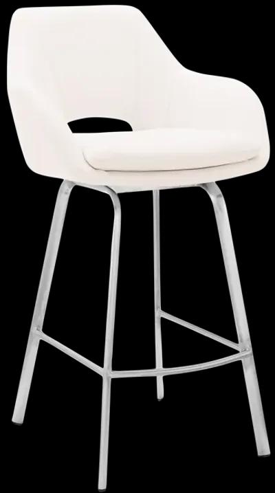 Aura White Faux Leather and Brushed Stainless Steel Swivel 30" Bar Stool