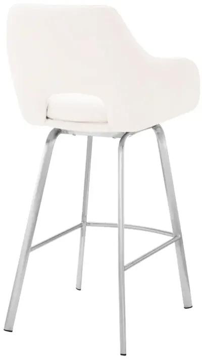 Aura White Faux Leather and Brushed Stainless Steel Swivel 30" Bar Stool