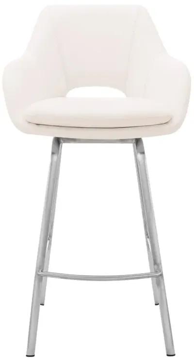 Aura White Faux Leather and Brushed Stainless Steel Swivel 30" Bar Stool