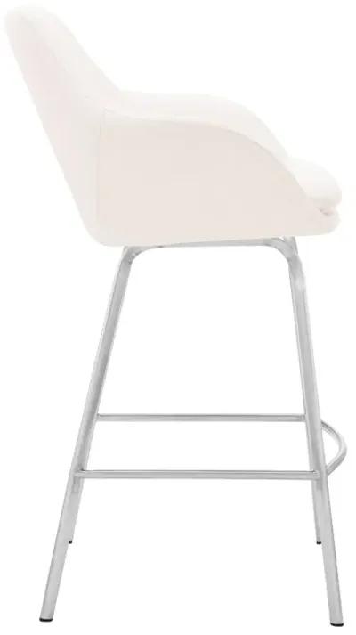 Aura White Faux Leather and Brushed Stainless Steel Swivel 30" Bar Stool