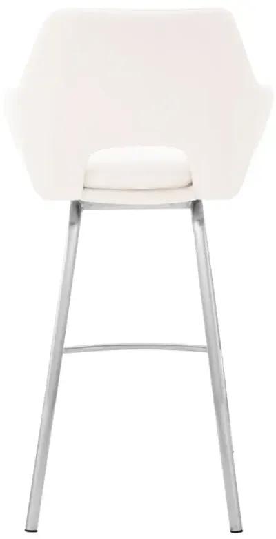 Aura White Faux Leather and Brushed Stainless Steel Swivel 30" Bar Stool